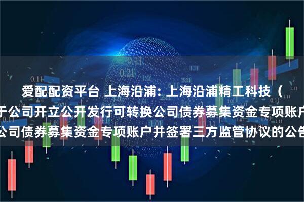爱配配资平台 上海沿浦: 上海沿浦精工科技（集团）股份有限公司关于公司开立公开发行可转换公司债券募集资金专项账户并签署三方监管协议的公告